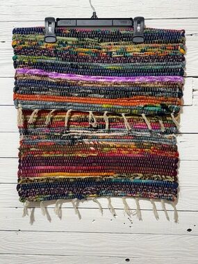 (3) Handwoven Colorful Rag Rug - Multicolor Stripes